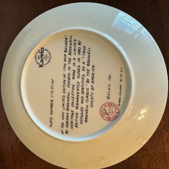 NORMAN ROCKWELL “THE SHIP BUILDER” 1980 PLATE COLLECTION - Picture 7 of 7